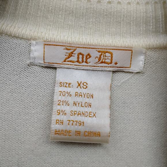Zoe D. Fine Knit Blouse Size XS Beige Flared Sleeves Attached Scarf 5 Buttons - Picture 7 of 8